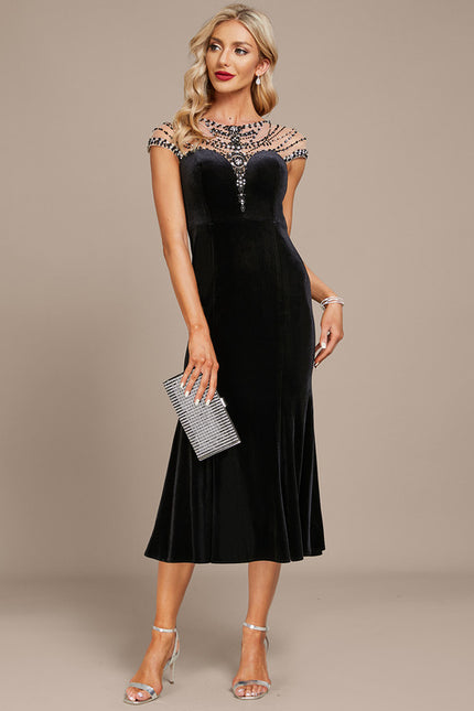 Robe Portefeuille Velours Noir Élégant - gallery 2
