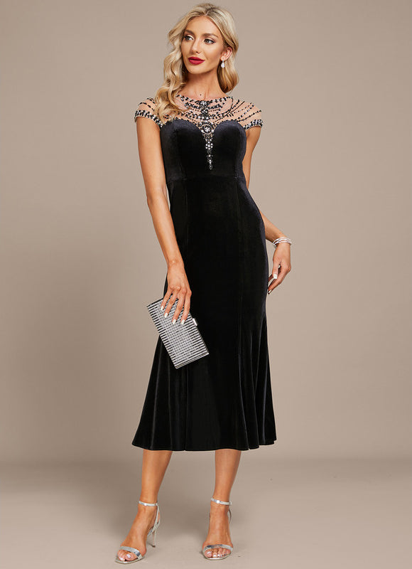 Robe Portefeuille Velours Noir Élégant - gallery 2