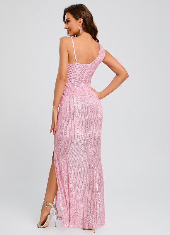 Robe Portefeuille Pailletée Rose - gallery 1