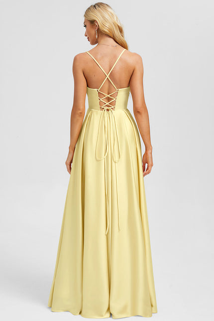 Robe Portefeuille Satin Jaune - gallery 1