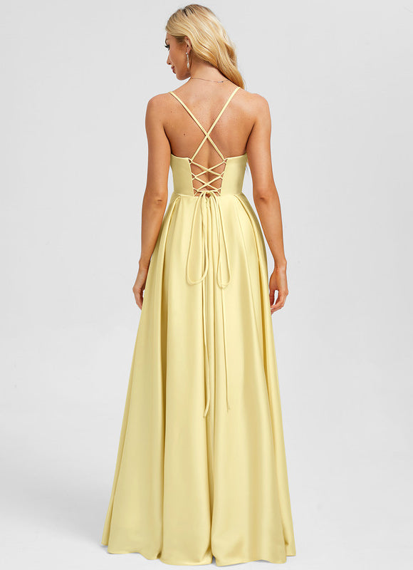 Robe Portefeuille Satin Jaune - gallery 1
