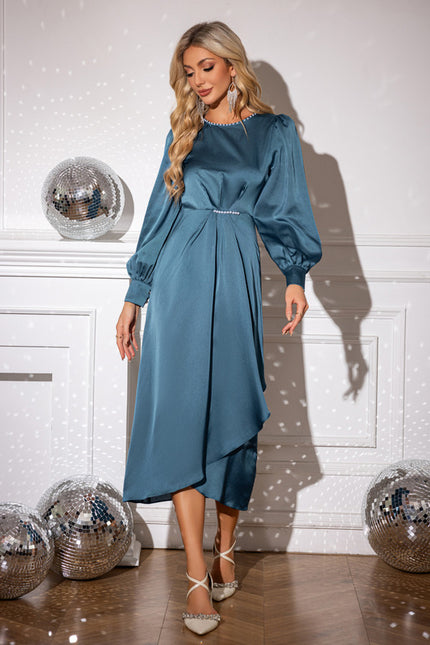 Robe Portefeuille Satin Bleu Canard - gallery 3