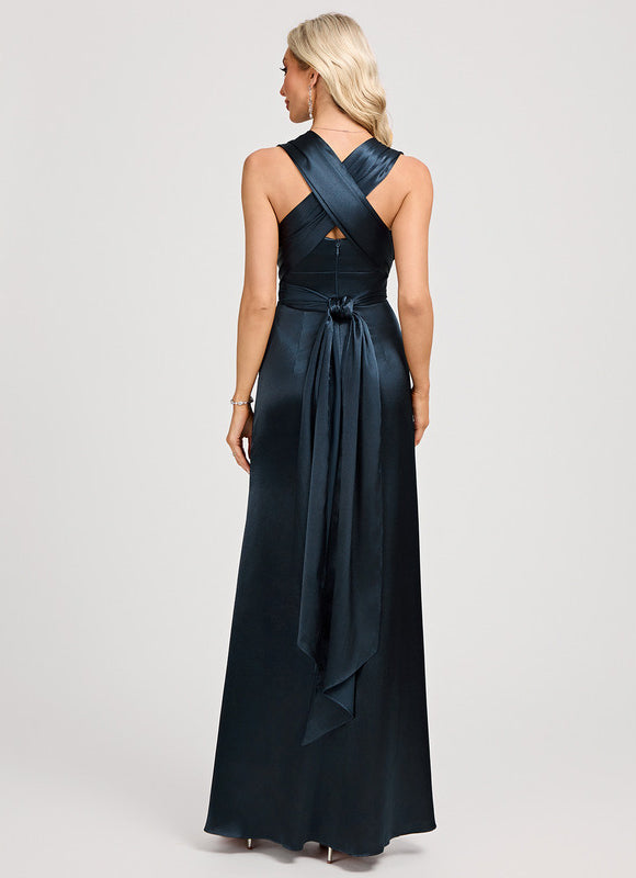 Robe Portefeuille Satin Bleu Nuit - gallery 5