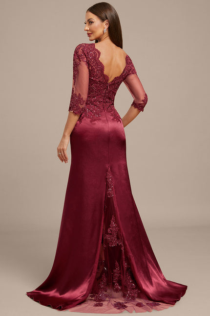 Robe Portefeuille Satin Bordeaux Élégante