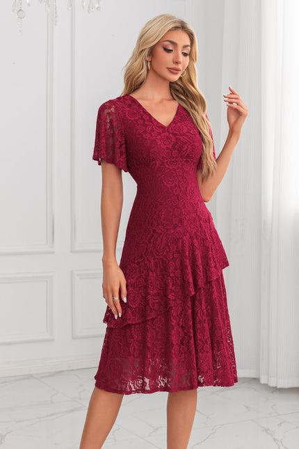Robe Portefeuille Florale Bordeaux - gallery 2