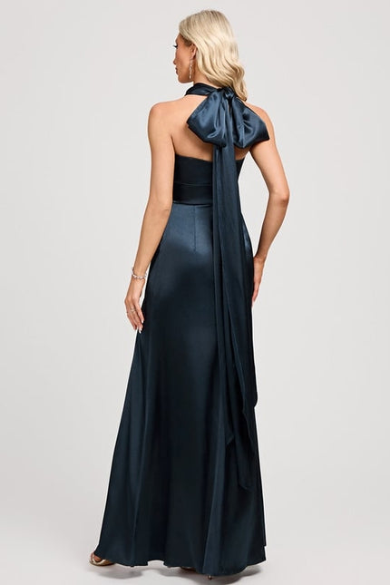 Robe Portefeuille Satin Bleu Nuit - gallery 3