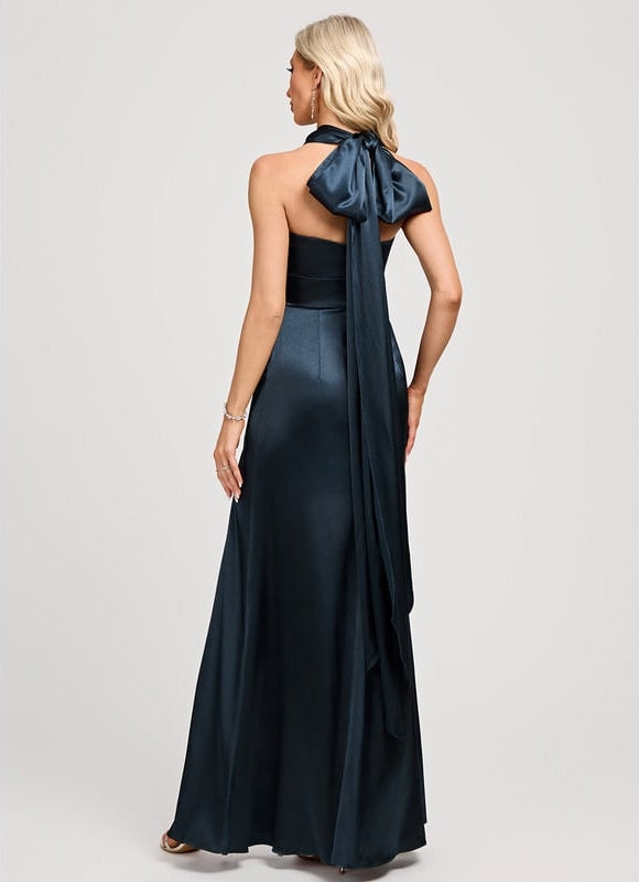 Robe Portefeuille Satin Bleu Nuit - gallery 3
