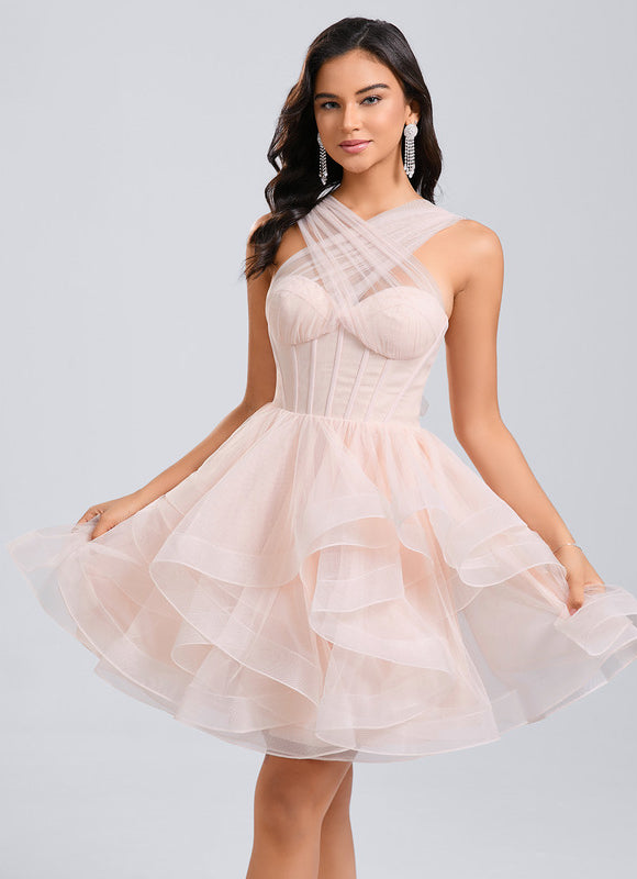 Robe Portefeuille Tulle Saumon Volants - gallery 5