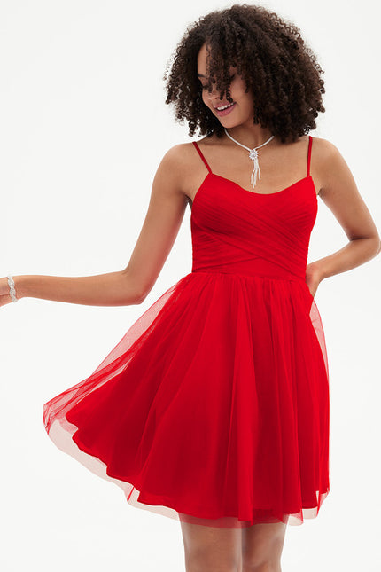 Robe Portefeuille Tulle Rouge
