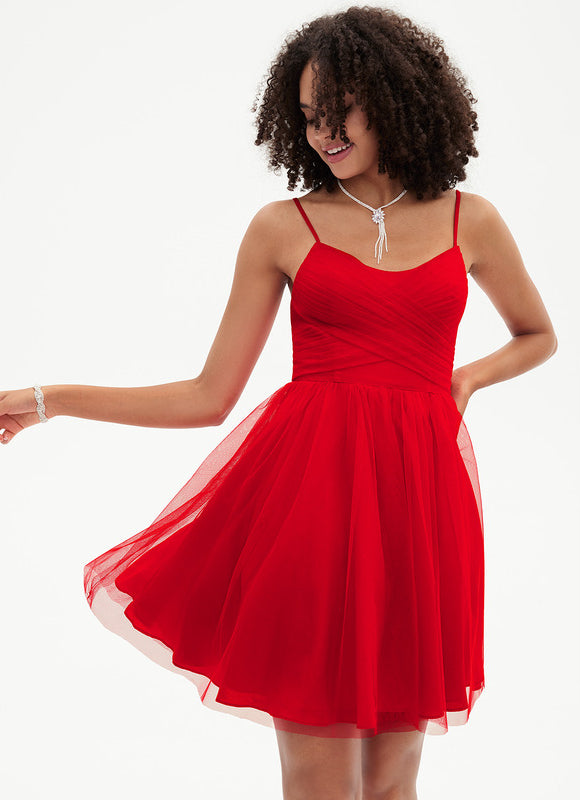 Robe Portefeuille Tulle Rouge
