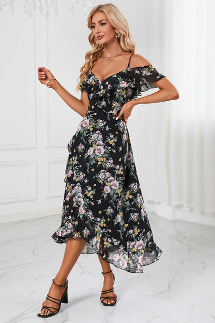 Robe Portefeuille Fleurie Noire - gallery 3