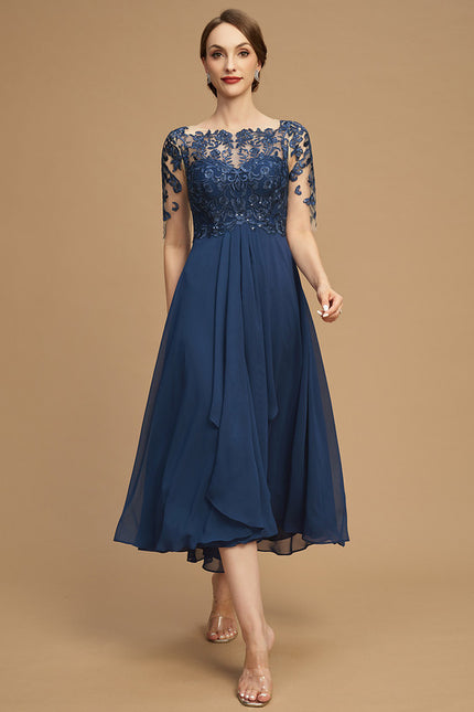 Robe Portefeuille Évasée Marine - gallery 5