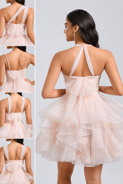 Robe Portefeuille Tulle Saumon Volants - gallery 1