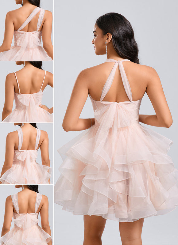 Robe Portefeuille Tulle Saumon Volants - gallery 1