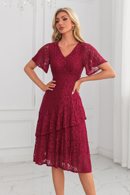 Robe Portefeuille Florale Bordeaux - gallery 4