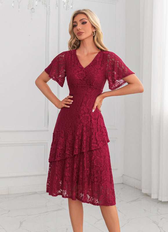 Robe Portefeuille Florale Bordeaux - gallery 4