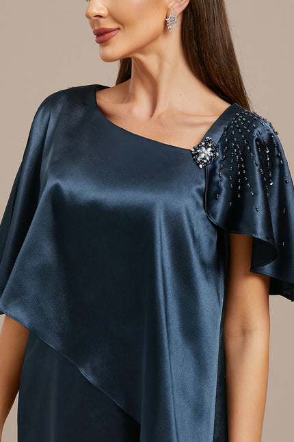 Robe Portefeuille Satin Marine Élégante - gallery 6