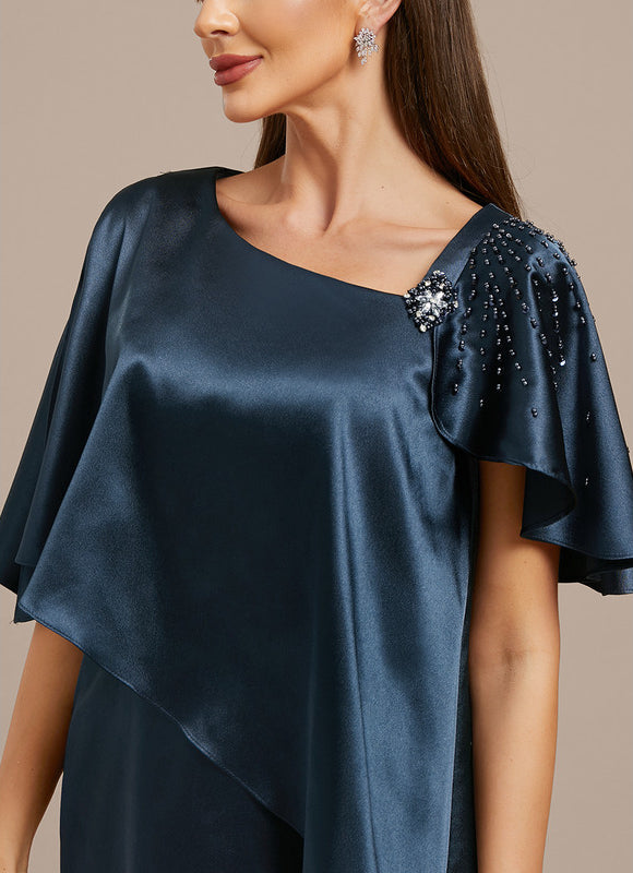 Robe Portefeuille Satin Marine Élégante - gallery 6
