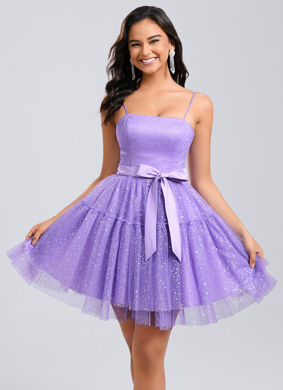 Robe Portefeuille Tulle Scintillante Violette