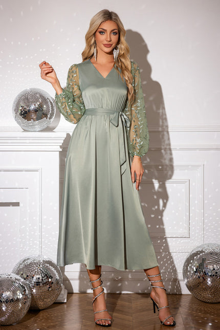 Robe Portefeuille Satin Vert Pastel - gallery 4