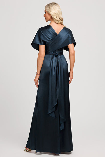 Robe Portefeuille Satin Bleu Nuit - gallery 7