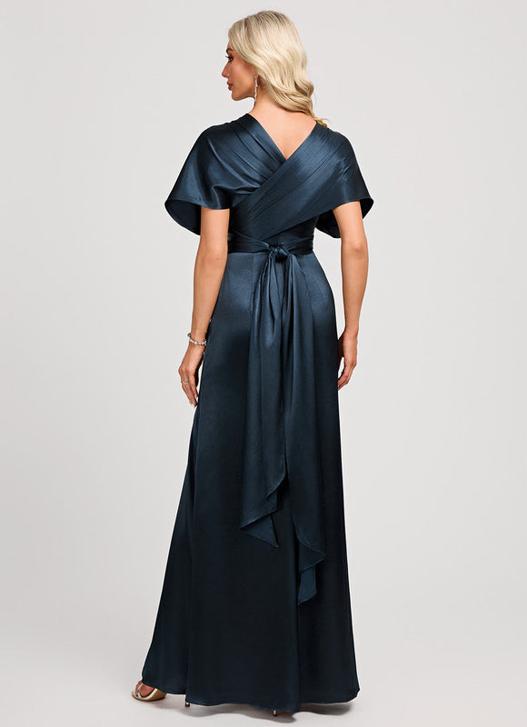 Robe Portefeuille Satin Bleu Nuit - gallery 7