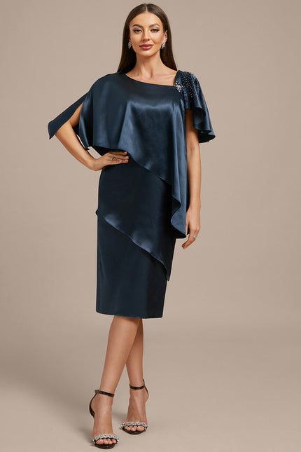 Robe Portefeuille Satin Marine Élégante