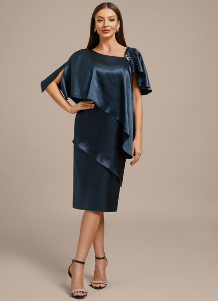 Robe Portefeuille Satin Marine Élégante