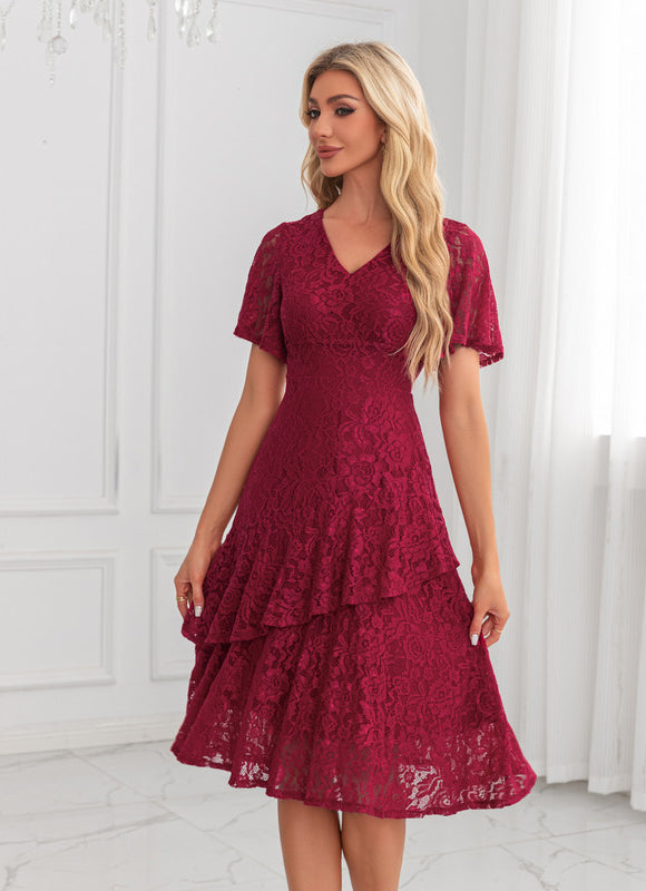 Robe Portefeuille Florale Bordeaux - gallery 3