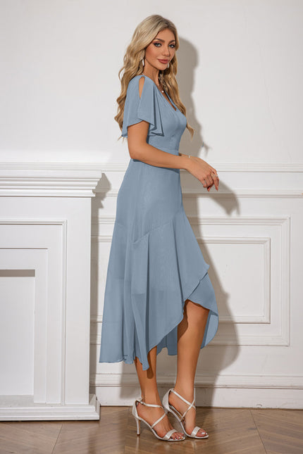 Robe Portefeuille Asymétrique Marine Florale - gallery 9
