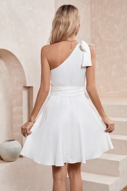 Robe Portefeuille Asymétrique Blanche Satinée - gallery 2
