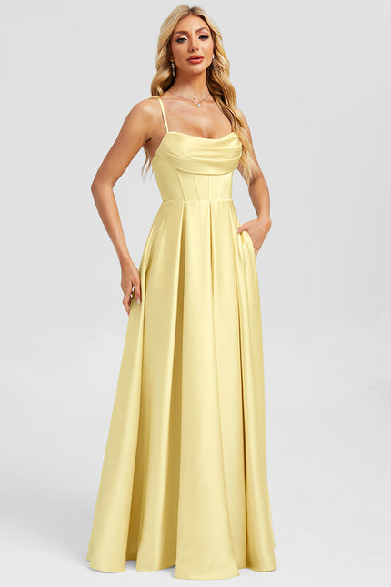 Robe Portefeuille Satin Jaune - gallery 3