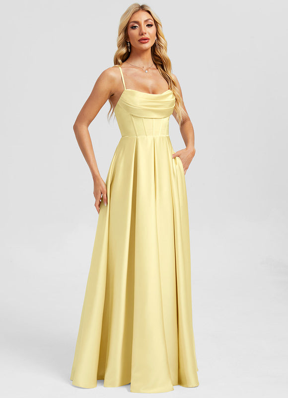 Robe Portefeuille Satin Jaune - gallery 3
