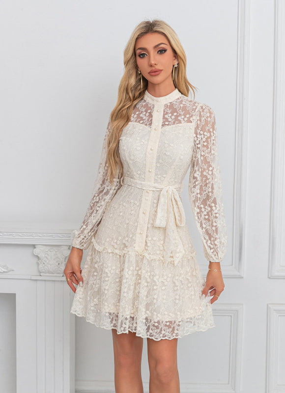 Robe Portefeuille Dentelle Ivoire - gallery 4