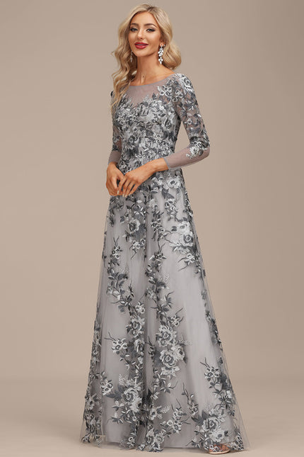 Robe Portefeuille Florale Grise - gallery 2