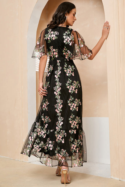 Robe Portefeuille Féerie Florale Noir - gallery 4