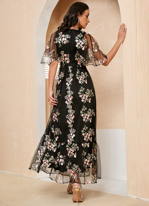Robe Portefeuille Féerie Florale Noir - gallery 4