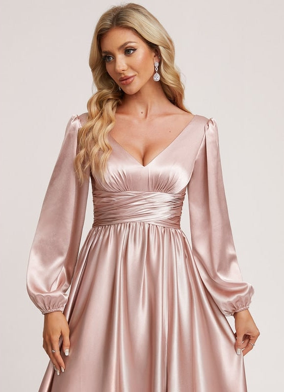 Robe Portefeuille Satin Rose Élégante - gallery 5