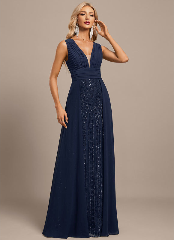 Robe Portefeuille Soirée Marine Scintillante - gallery 5