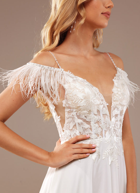 Robe Portefeuille Plume Éthérée - gallery 8