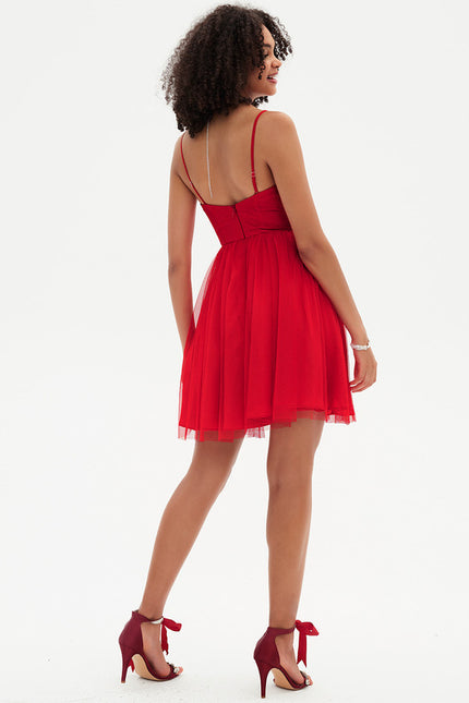 Robe Portefeuille Tulle Rouge - gallery 1