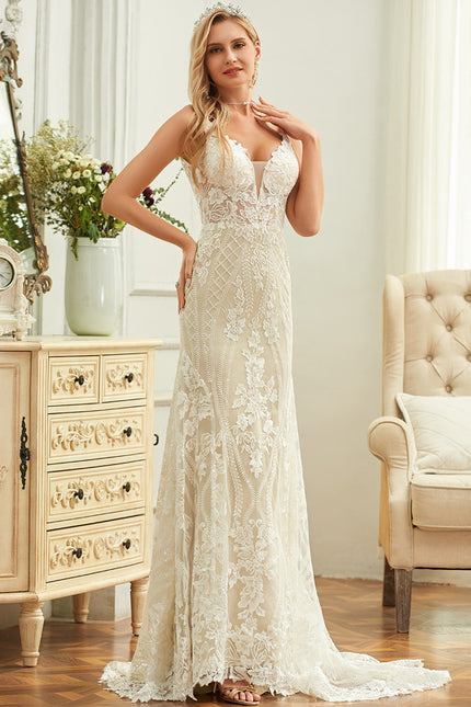 Robe Portefeuille Dentelle Écrue - gallery 3