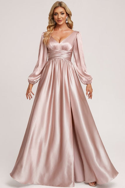 Robe Portefeuille Satin Rose Élégante - gallery 1