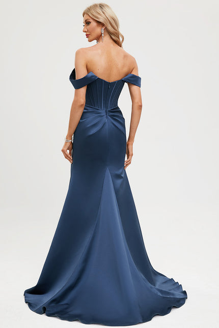 Robe Portefeuille Satin Bleu Élégant - gallery 4