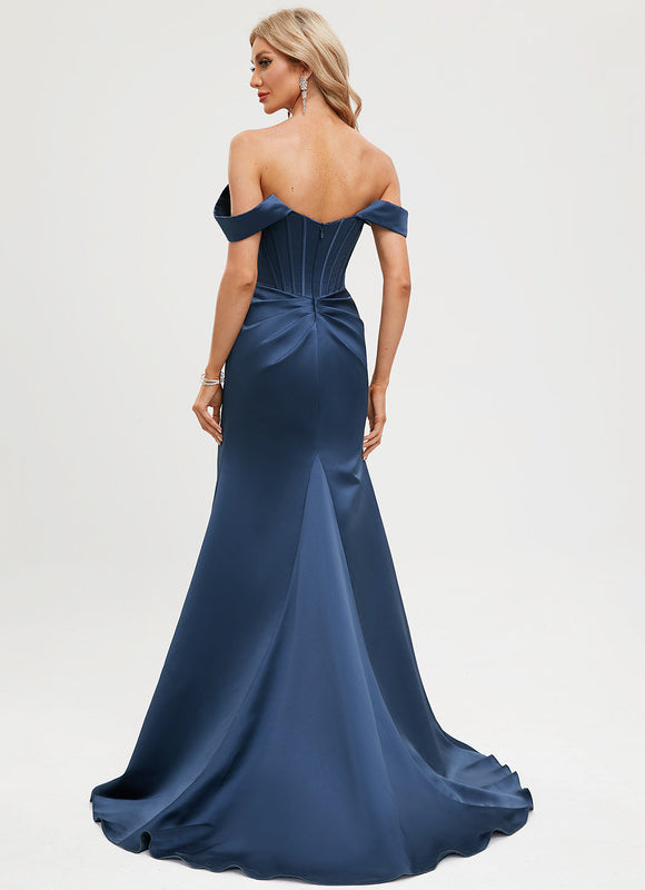 Robe Portefeuille Satin Bleu Élégant - gallery 4