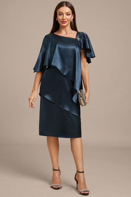 Robe Portefeuille Satin Marine Élégante - gallery 1