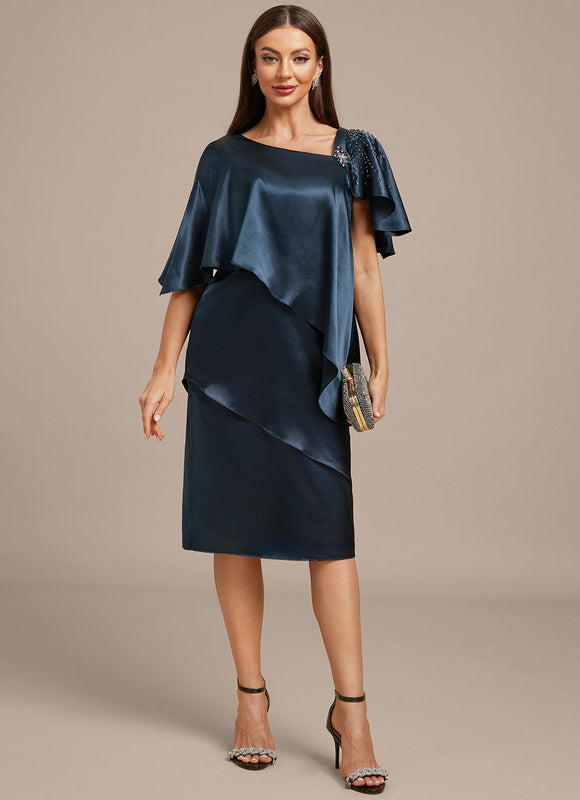 Robe Portefeuille Satin Marine Élégante - gallery 1