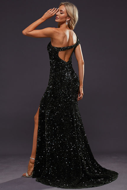Robe Portefeuille Pailletée Noire - gallery 2