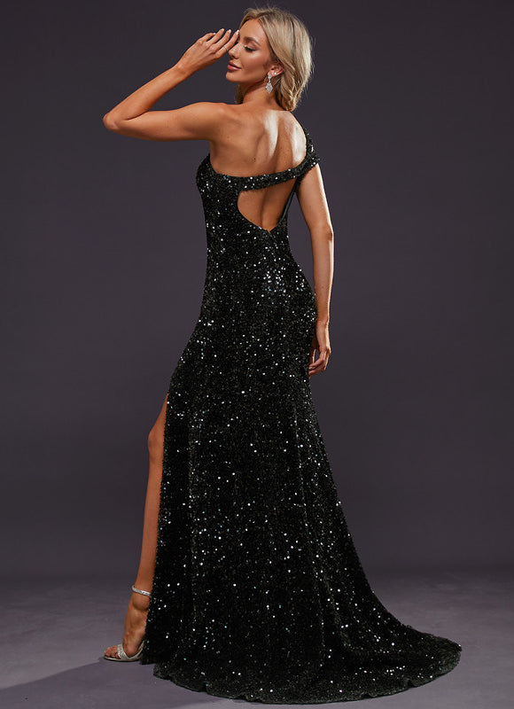 Robe Portefeuille Pailletée Noire - gallery 2