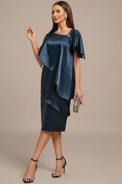 Robe Portefeuille Satin Marine Élégante - gallery 3